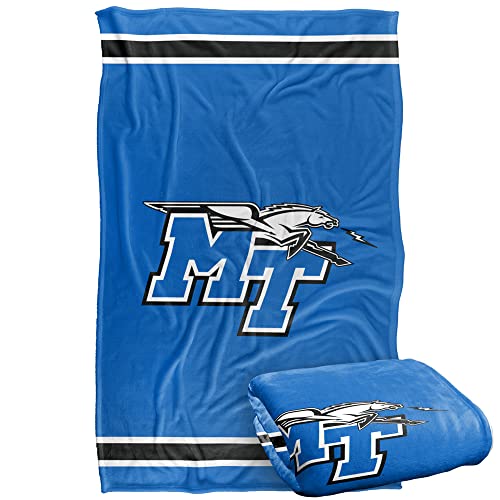 Middle Tennessee State University Blue Raiders Blanket, 36"x58", Primary Logo Stripes, Silky Touch Super Soft Throw