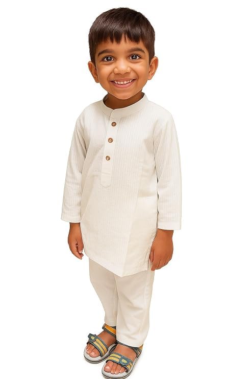 Image of Boys Pure Cotton Kurta Pyjama Set Round Collar Full Sleeve Ethnic Elegance for Festivals | Comfortable Traditional Pure cotton kurta pyjama for Kids