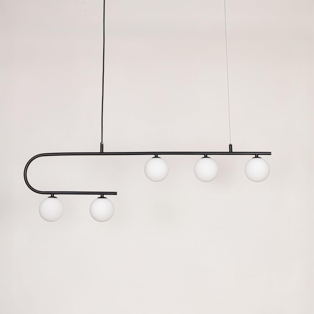 Whispering Homes Aball Island 5-Light Chandelier - Black | Black Iron Glass Ceiling Chandelier Lights for Living Room | Modern Hanging Fixture for Dining Table, Kitchen Island, Bedroom-image-42