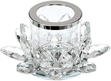 SUMTREE Clear Crystal Lotus Candle Tealight Holder for Home Decorate Office Wedding Table Centerpiece