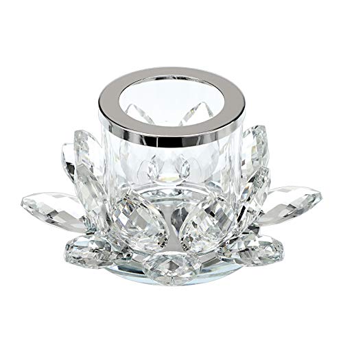 SUMTREE Clear Crystal Lotus Candle Tealight Holder for Home Decorate Office Wedding Table Centerpiece