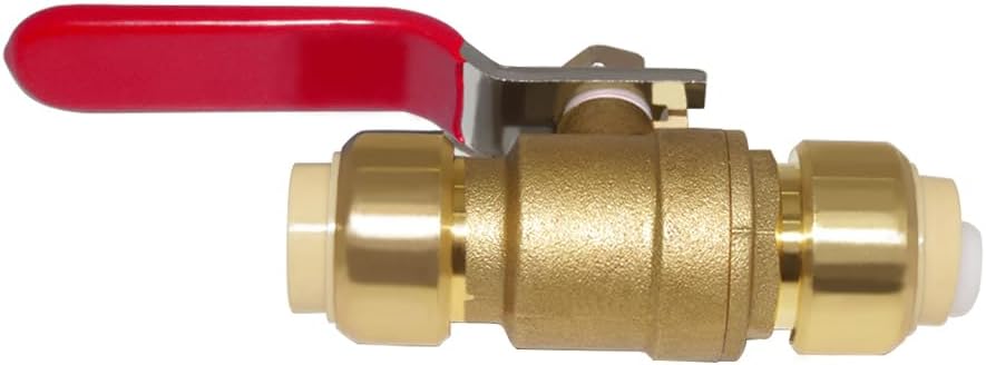Hooshing 2 Pack 1/2 Inch Push-Fit Full Port Ball Valve, Blue & Red Handle | Solid Brass Shut Off Valve, For Hot and Cold Water, Plumbing for PEX, Copper, CPVC