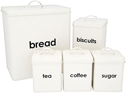 Denny International® 5 Piece Kitchen Storage Includes Bread Bin Biscuit Tea Coffee Sugar Caddy Tins Containers Canister Storage Jars Pots Set (Purple)