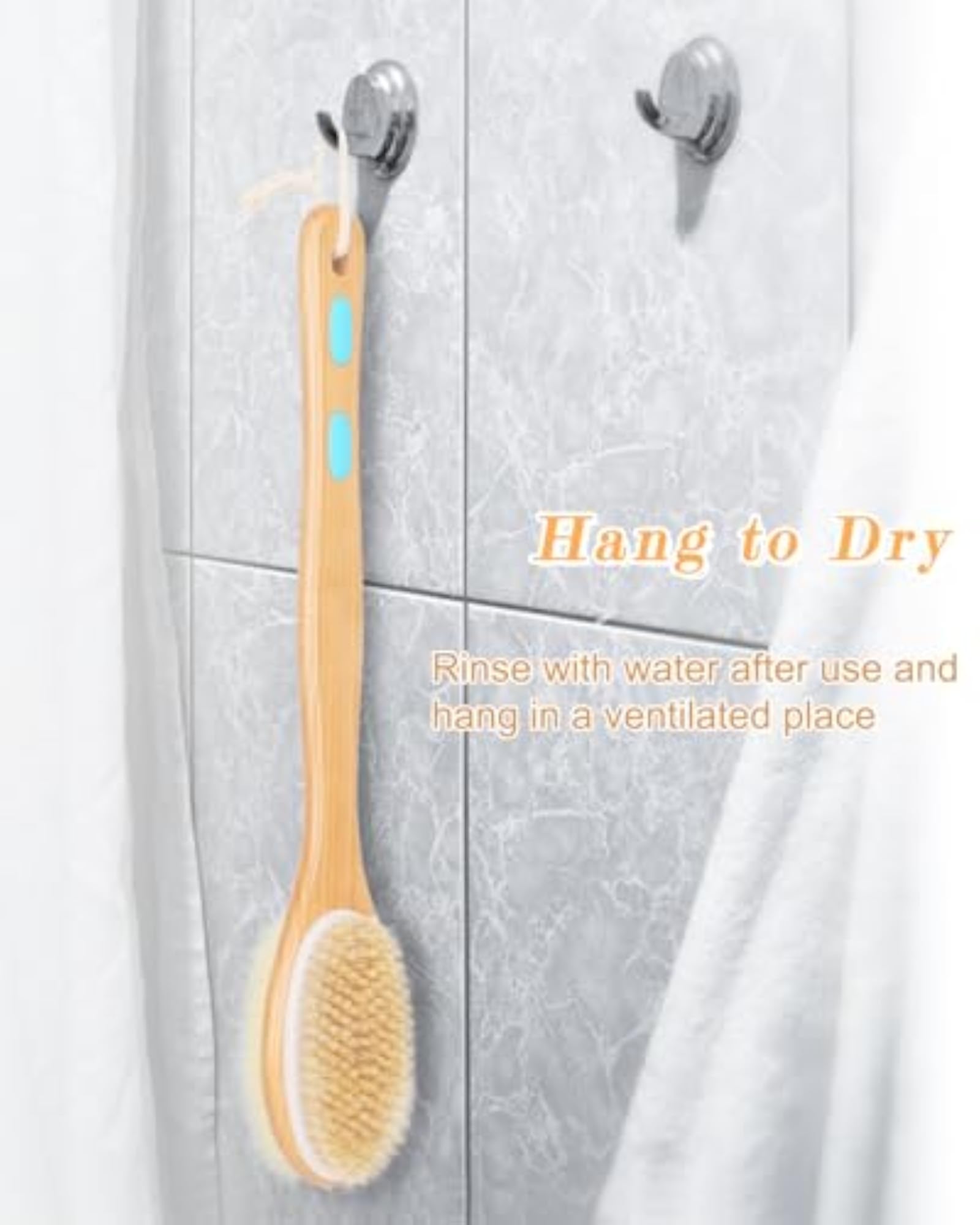 Long Wooden Handle Back Scrubber for Shower, Dual-Sided