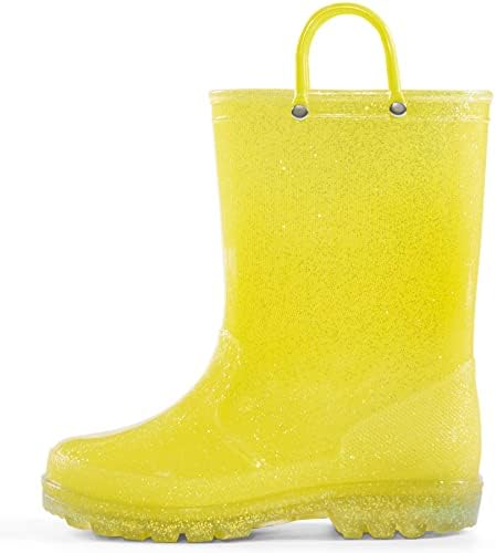 K KomForme Girls Rain Boots,Kids Glitter Waterproof Boots with Easy-on Handles Yellow