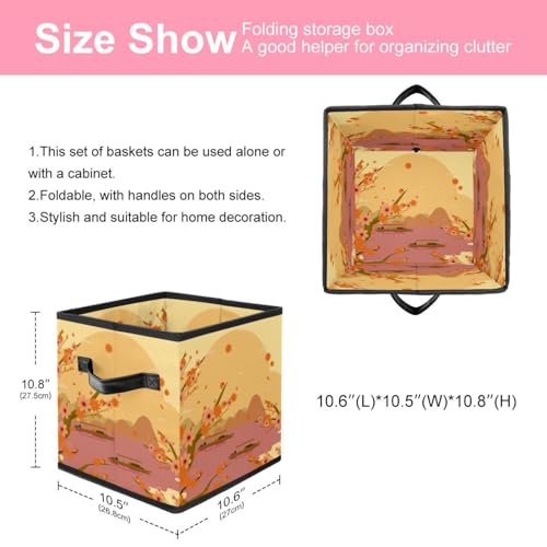 Boîte de rangement pliable en tissu au design soigné imprimé fleurs de pêcher
