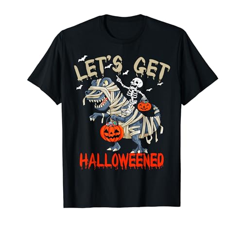 Spooky Skeleton Riding T-Rex Halloween Design T-Shirt
