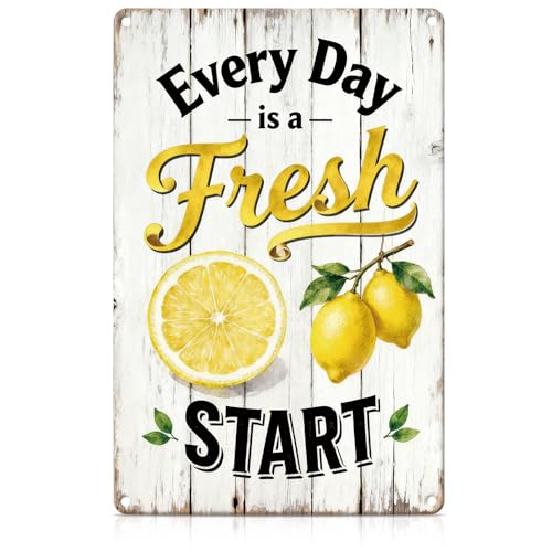 Vintage Summer Lemon Kitchen Metal Tin Sign Every Day Is A Fresh Start Wall Art for Summer Kitchen Wall Decor