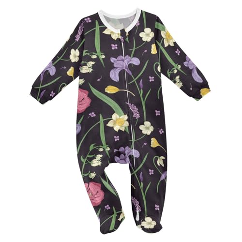 Dussdil Lavender Lavender Poppy Baby One-Piece Footies Newborn Rompers Pajamas Cotton Footed Pjs for Sleep Play Boys Girls 6 Month