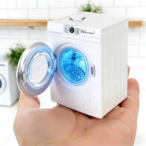 1:12 Scale Dollhouse Miniature Washing Machine, Real Rotating Drum, Openable