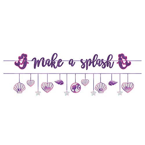 Bannières de fête Barbie sirène violettes guirlande anniversaire 12cm