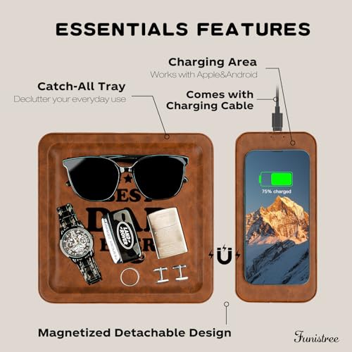 Gifts for Dad Christmas from Daughter Son, PU Leather Wireless Charging Station and Valet Tray Best Dad Ever, Xmas Men Gift for Father, Unique Dad Birthday Gifts Husband Presents from Wife - Thumbnail 2
