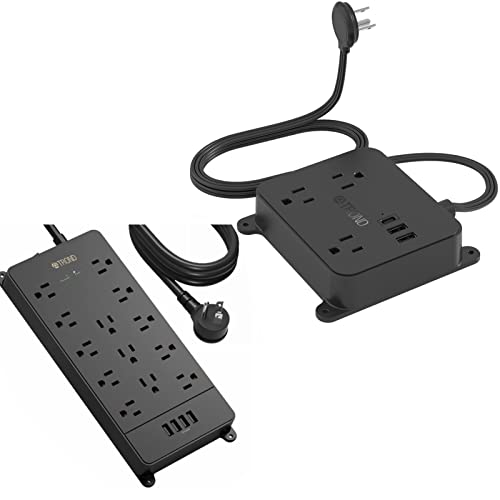 Image of TROND 13 Widely-Spaced Outlets Expansion with 4 USB Ports & TROND Ultra Thin Extension Cord with 2 USB-A and 1 USB-C Port