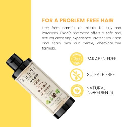 Image of Khadi Amla Neem Shikakai Aloe Vera Anti Hair Fall & Damage Repair Shampoo | Sulfate, SLS & Paraben Free 210 ml