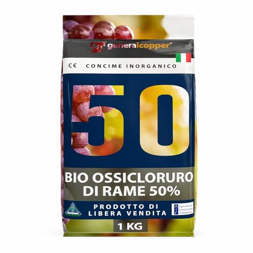 Concime fogliare ossicloruro di rame 50% da 1 kg – concime inorganico microelemento rame per vite, olivo, orto e frutteto – Verderame consentito in agricoltura biologica, libera vendita.