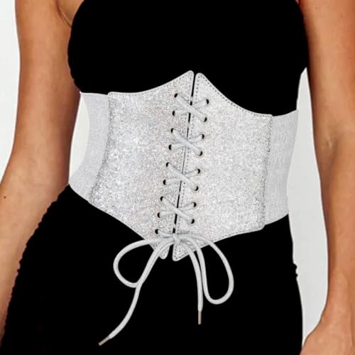 Wide Silver Corset Belt Dress Sequin Waist Belts for Women4