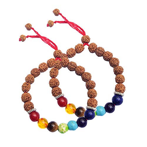 7 Chakra Rudraksha Beads Pulsera curativa de piedras preciosas Banda de meditación de yoga ayurvédica india para hombres y mujeres El alivio del estrés aporta positividad Cover