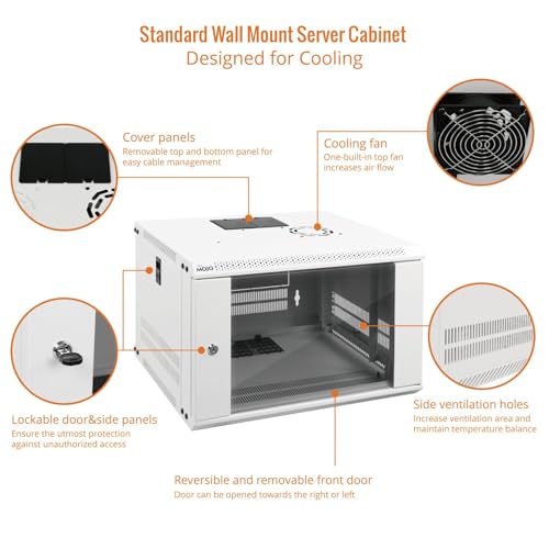 Image of Tecmojo 6U Wall Mount Rack Network Cabinet for 19 inch IT Equipment,with Lockable Glass Door and Side Panels,Cooling Fan,17.7inch Depth,White