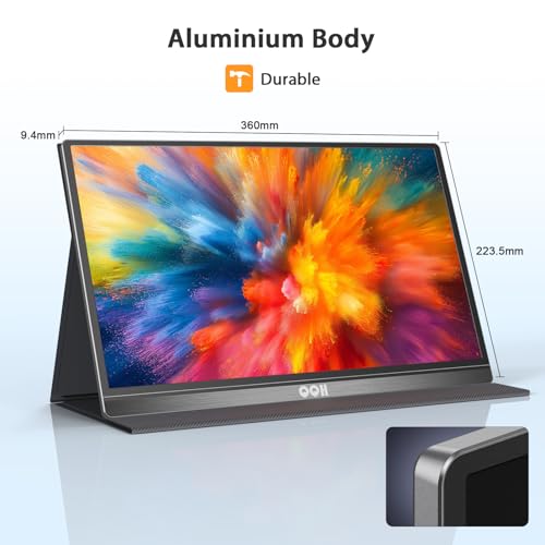 Image of QQH Portable Monitor 15.6inch FHD 1080P USB C HDMI Alloy Travel Computer Monitor with w /Smart Cover & Built-in Speaker, Plug&Play Ultra Slim Second External Screen for Laptop PC Phone Mac Xbox PS5 /4
