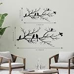 ESTART Metal Outdoor Wall Art Hanging Bird Silhouette on Branch Black Leaves with Bird Outdoor Wall Sculpture for Home Balcony Garden