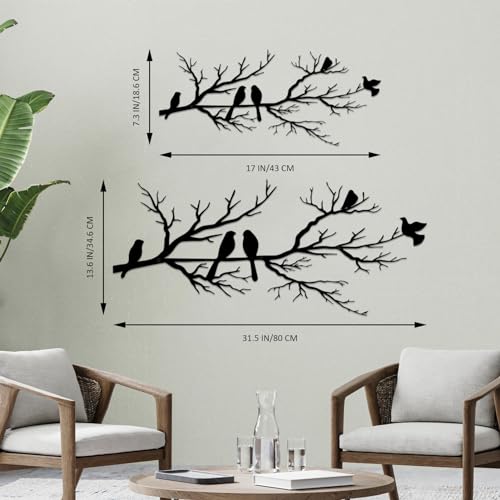 Estart Metal Birds Wall Art, Metal Vivid Birds On Branch Silhouette Wall Decor Black Leaves With Bird Outdoor Metal Hanging Wall Sculpture For Home Balcony Garden thumb #3
