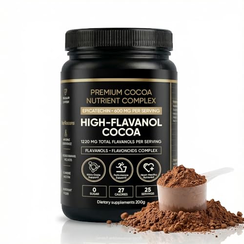 High Flavanol Cocoa Powder – 1200mg Flavanols & Flavonoids per Serving – 10X Concentrated Cocoa Extract with 600mg Epicatechin – Premium Dark Cocoa Nutrition for Daily Use