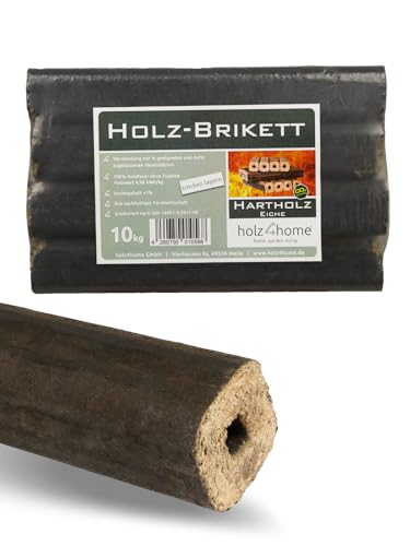 holz4home® Pini Kay Eichenbriketts 10 kg I Paket à 10 kg I 100% ohne Zusätze I Brikett Hochwertiges Brennholz als Kaminholz Ofenbriketts Feuerholz Lange Brenndauer
