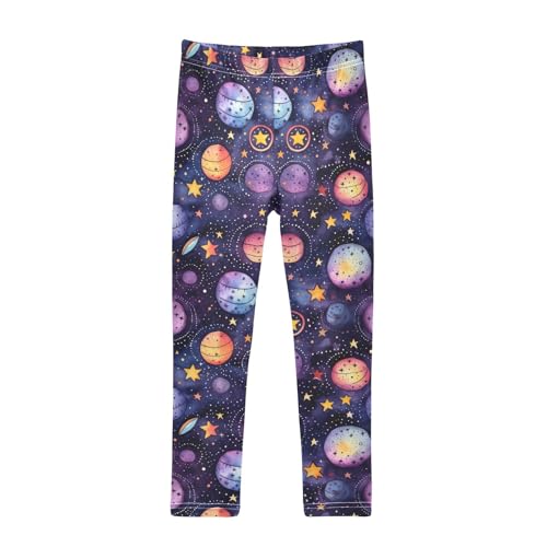 ALAZA Purple Star Solar System Planet Girls Leggings Ankle Length Basic Leggings Stretchy Pants for Yoga Dance