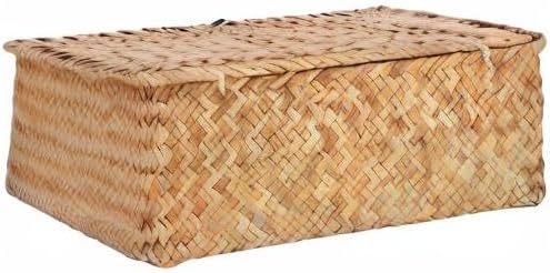Miniatura 10 de Cesta de almacenamiento de hierba marina natural, cesta rectangular tejida de ratán natural con tapas, organizador de escritorio, cesta decorativa