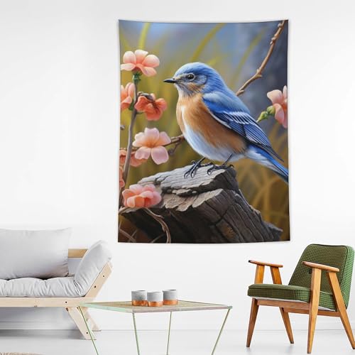 Tenture murale oiseau bleu oriental imprimé esthétique grand format - 3