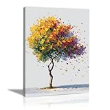 [Palette Couleurs Dynamiques] Découvrez une explosion d'énergie avec cette œuvre d'arbre multicolore mélangeant des jaunes vifs et des rouges chauds avec des violets froids pour un impact visuel