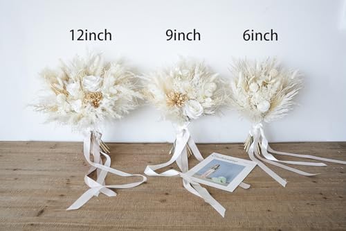 Ramo de boda Beige Pampas con rosas blancas y flores artificiales miniatura 2