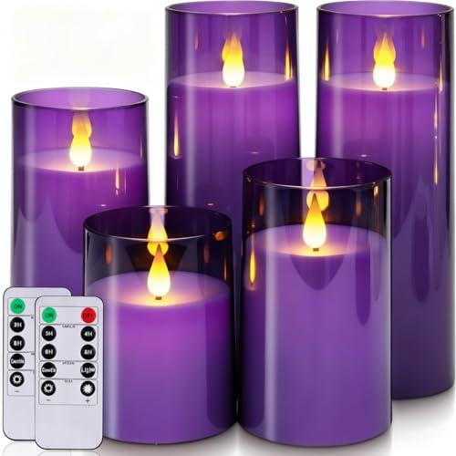 Homemory Purple Flickering Flameless Candles, Battery Operated Acrylic LED Pillar