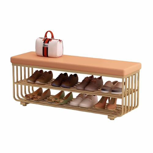 Banc à chaussures 130 kg max avec assise rembourrée et étagères de rangement en métal