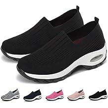 Womens Sneakers-Air Go-Walk Air Cushion Trainers, 2023 New Womens Orthopedic Platform Arch Motion Sneakers, Air Cushion Slip-On Walking Orthotic Shoes for Women Arch Diabetes Support 5, Black