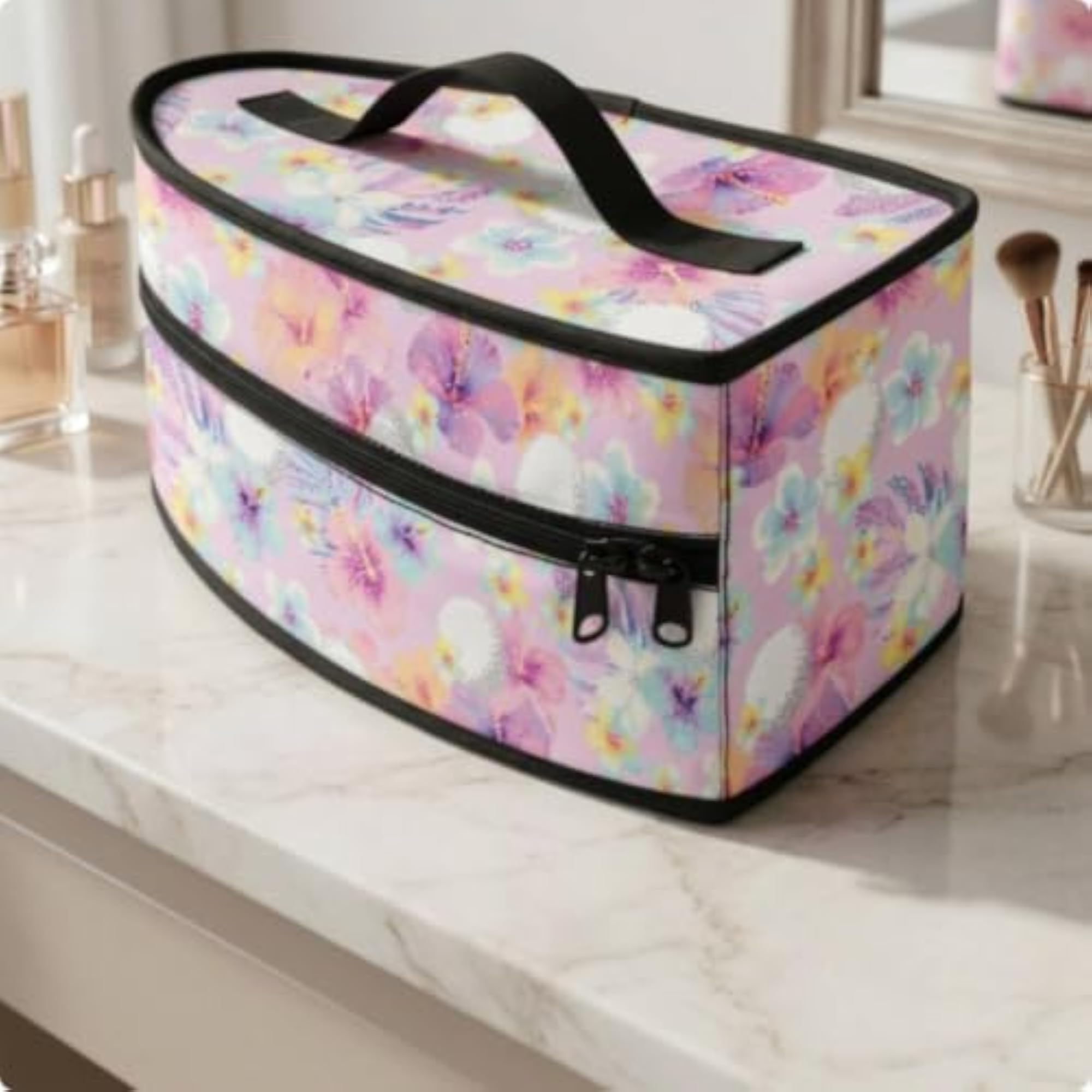 Zippered Iron Storage Bag Structured Rectangular Floral Steam Iron Carrier