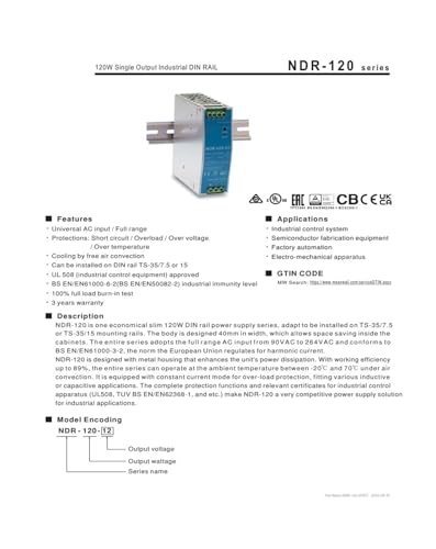 Alimentation à découpage NDR-120-48 pour armoire électrique durable - 2