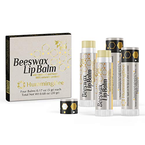 HUMMINGBEE Beeswax Moisturizing Lip Balm with Vitamin E and Honey - 100% natural ingredients  4 tubes