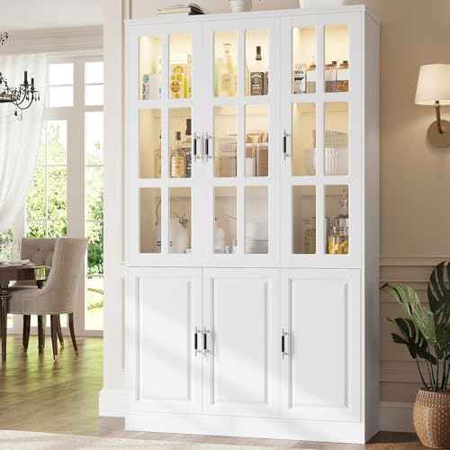 78.7" Kitchen Pantry Storage Cabinet with LED Lights, Tall Pantry...