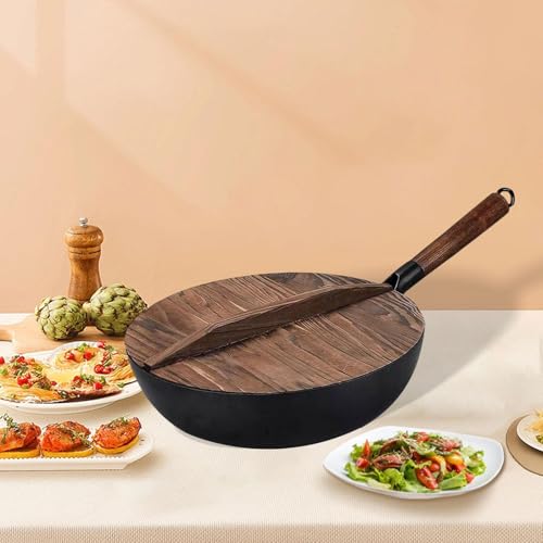 Wok de hierro sin recubrimiento con mango de madera miniatura 4