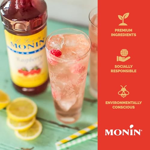 Monin - Sugar Free Raspberry Syrup, Sweet and Tart, Great for Cocktails and Lemonades, Gluten-Free, Non-GMO (750 ml)