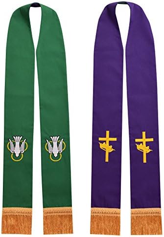 BLESSUME Church Pastor Reversible Stole with Tassels (Green and Purple)