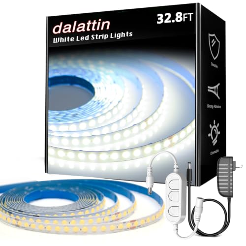 Image of dalattin White COB LED Strip Lights, 32.8ft Dimmable Super Bright 24V Led Tape Light 6500K 1400 LEDs Daylight White Lights for Bedrooms, Mirror, Kitchen, Home Decoration