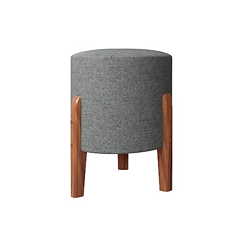 Puff Banquinho Decorativo Redondo Luxo Dallas com Pés em Madeira Maciça Cor Cinza