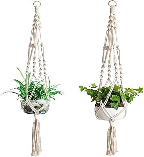 Fongmore 2 Pack 41" Macrame 4 Legs Cotton Woven Plant Hangers Indoor Wall Hanging Planter Basket Flower Pot Holder Home Decor