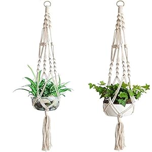 Fongmore 2 Pack 41 inch Macrame 4 Benen Katoen Geweven Plant Hangers Indoor Muur Opknoping Planter Mand Bloem Pot Houder Home Decor