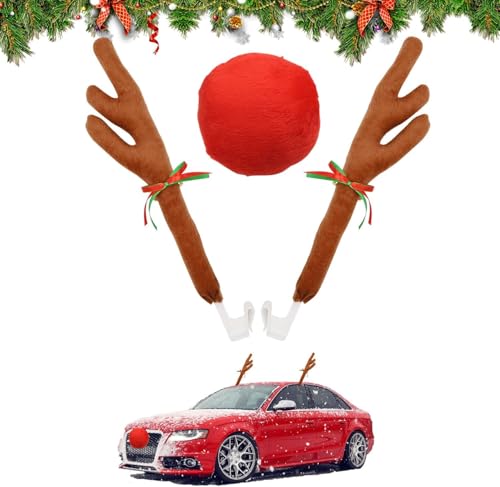 Tyafzzn Decoração de rena para carro, Rudolf para carro, orelhas de rena para carro, chifres de rena para moto, reindeer Antler for Car, orelhas e nariz de rena para carro