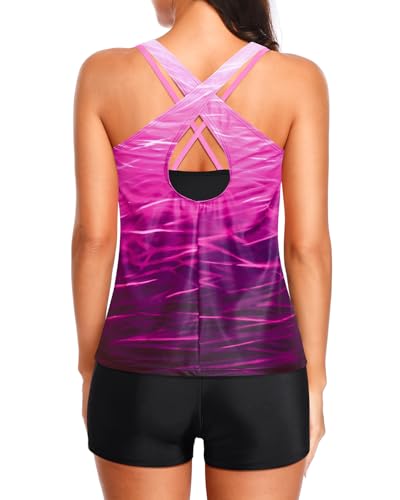 Image of Holipick 3 Piece Tankini Swimsuits for Women Tummy Control Bathing Suits Swim Tank Top with Bra Boy Shorts Teen Swimwear 2026
