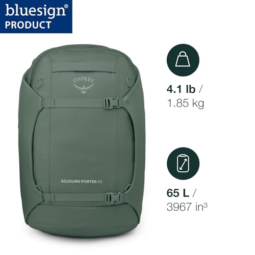 Osprey Sojourn Porter 65L Travel Backpack - Carry-On Compliant Luggage with StraightJacket Compression and Padded Laptop Sleeve - Durable Pack for International or Urban Travel, Koseret Green - image 2