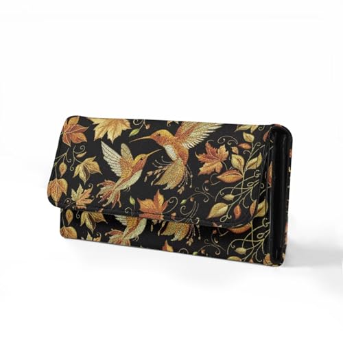 Image of AFPANQZ Womens Wallets, Leather Trifold Multi Card Holder Slots Wallet, Hummingbird Maple Leaf Elegant Clutch Phone Holder Zip Inner Pocket Multi-Cards Slots Large Travel Wallet